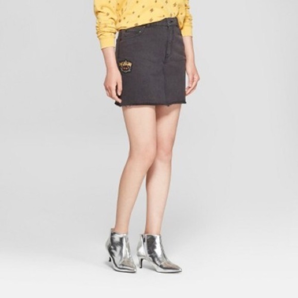 Junkfood Clothing Def Leppard Grey Denim Miniskirt